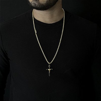 CORRENTE PERUANA ( 5mm- 70Cm) + PINGENTE CRUZ AMARRADA  MACIÇA - BANHADA A OURO 18k