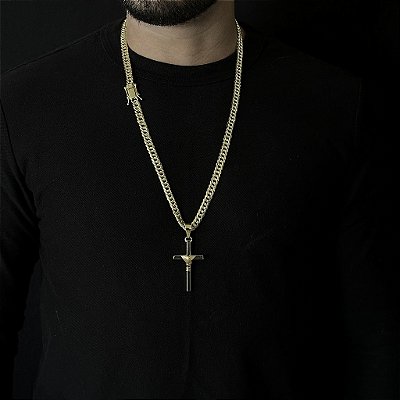 CORRENTE LACRAIA  ( 7mm - 70Cm) + PINGENTE CRUZ AMARRADA  MACIÇA - BANHADO A OURO 18k