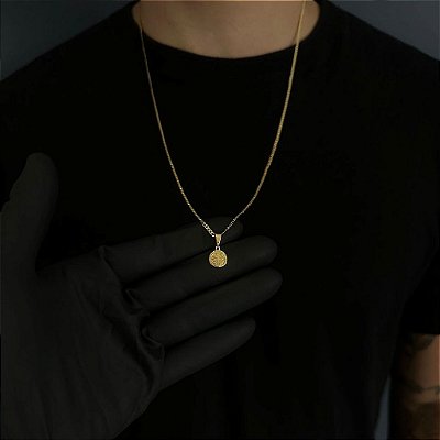CORRENTE GRUMET  (2MM - 50, 60cm ou 70cm) + MEDALHA SÃO BENTO DUPLA FACE -  BANHADO A OURO 18k