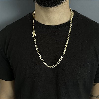 CORRENTE  CADEADO DE QUINA FECHO GAVETA COM MARCAÇÃO 750 (7MM - 60cm ou 70cm)  -  BANHADO A OURO 18k