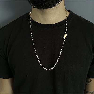 CORRENTE  MEIA CANA FECHO  GAVETA COM MARCAÇÃO 750 (4MM - 60cm ou 70cm)  -  BANHADO A OURO 18k