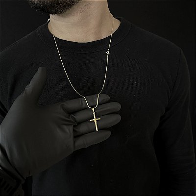 CORRENTE RABO DE RATO  (1.8MM - 60cm ou 70cm) + CRUZ AMARRADA - BANHADO A OURO 18k