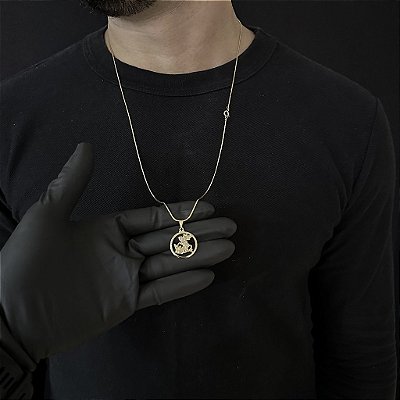 CORRENTE RABO DE RATO  (1.8MM - 60cm ou 70cm) + PINGENTE SÃO  JORGE  - BANHADO A OURO 18k