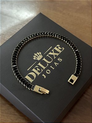 PULSEIRA RIVIERA BLACK  (5mm - 9G) - 20cm  - FECHO COM MARCAÇÃO 750 -  BANHO DE OURO 18k.