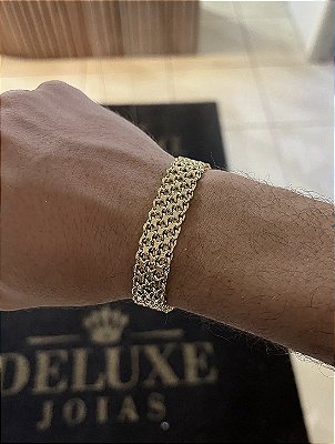 PULSEIRA CADEADO DUPLO (10 MM -6G-21 CM) - FECHO COM MARCAÇÃO 750 - BANHO DE OURO 18K.