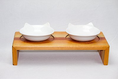 Comedouro duplo com porcelana branca para gatos