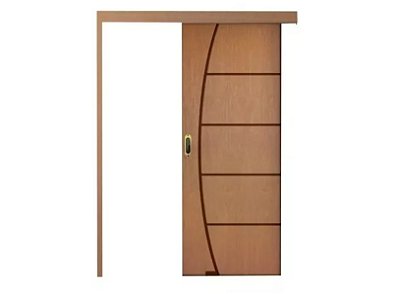 Porta De Madeira De Correr Completa Frisado Com Kit de Correr + Fechadura