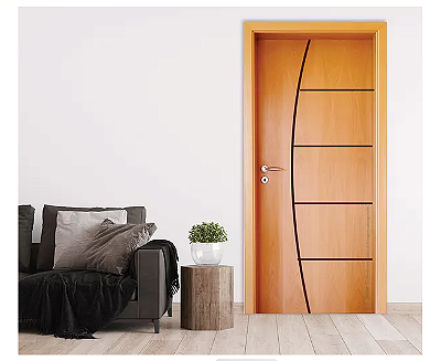 Porta de Madeira Frisada Completa Montada Batente Caixa de 12cm