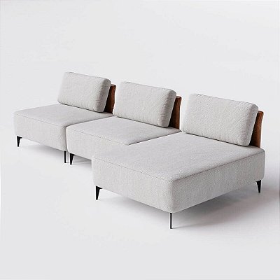 Sofá na Caixa Dream Box Chaise 3,00m em Boucle Alaska Cinza e Corino Durango Terracota - Buriti Móveis