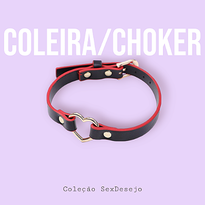 Coleira Bondage com Coração / Choker - Preto e vermelho