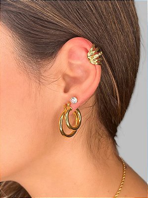 BRINCO ARGOLA LISA TUBO M FOLHEADO A OURO 18K.