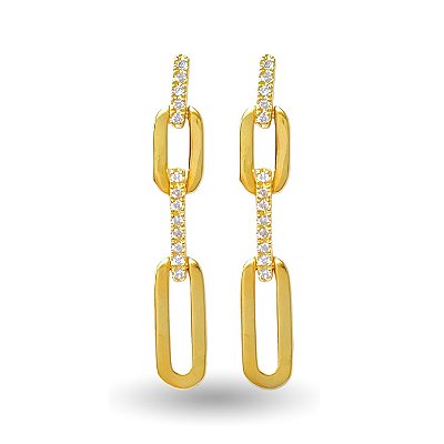 BRINCO LEONOR ESTILO CORRENTE CRAVEJADO FOLHEADO A OURO 18K.