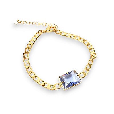 PULSEIRA CORRENTE COM PEDRARIA LILÁS FOLHEADO A OURO 18K.