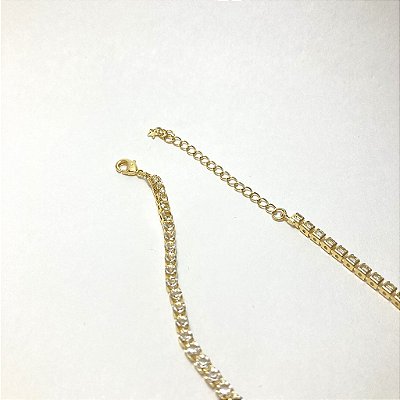 COLAR RIVIERA 3MM CRISTAL 40CM + 5CM EXTENSOR FOLHEADO A OURO 18K.