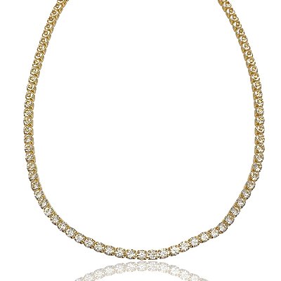 COLAR RIVIERA 3MM CRISTAL 60CM  FOLHEADO A OURO 18K.