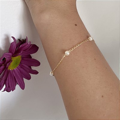 PULSEIRA PEROLAS BANHADO A OURO 18K.