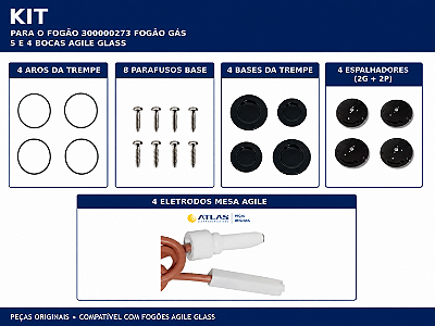Kit peças AGILE GLASS  FOGÃO 4 e 5 bocas
