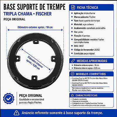 SUPORTE  BASE DA  TREMPE TRIPLA CHAMAS  ESMALTADO PRT BRILHO