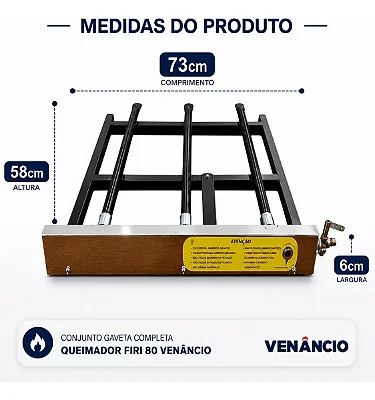 Conjunto Gaveta Completa Queimador Forno Venâncio 80 Firi 80