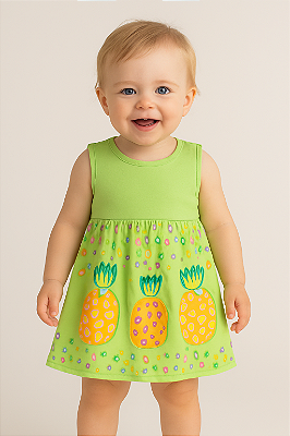 Vestido Kely Kety Bebê Menina Verão Abacaxi Green P ao G