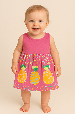 Vestido Kely Kety Bebê Menina Verão Abacaxi Rosa P ao G
