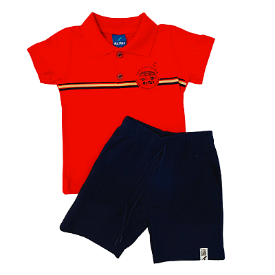 Conjunto Camiseta Gola Polo e Bermuda Moletom com Bolso 01/02/03 Vermelho