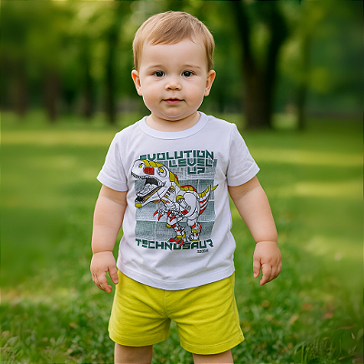 Conjunto Infantil Camiseta Dino e Bermuda 01/02/03 Branco
