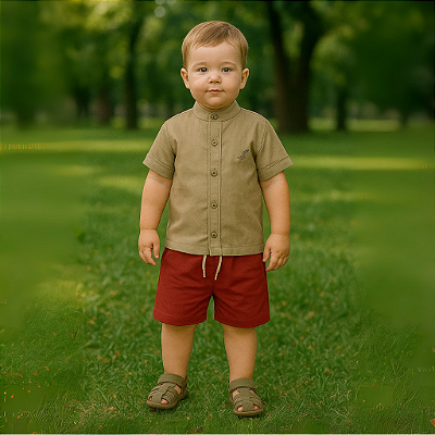 Conjunto Infantil Menino com Camisa e Bermuda - ReiRex - Macchiato 01/02/03