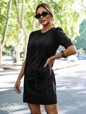 Vestido Preto Costura Pesponto