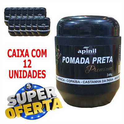 Pomada Preta Premium 240g - Pomada massageadora - Caixa com 12 unidades.
