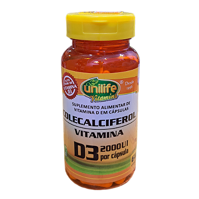 Vitamina D3 2000UI Colecalciferol 60 Cápsulas - Unilife
