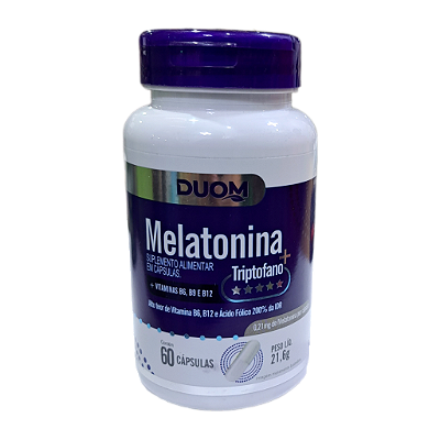 Melatonina + Triptofano + Vitaminas B6, B9 e B12 -  60 Cápsulas DUOM