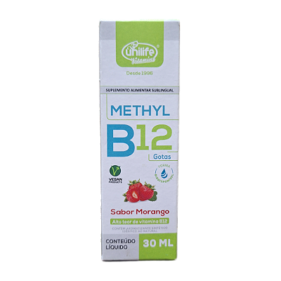 Vitamina B12 - Methyl Gotas 30 ml - Sabor Morango - Unilife