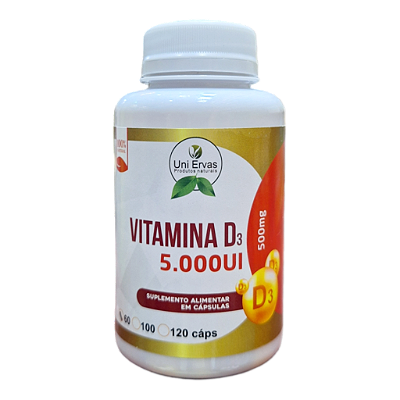 Vitamina D3 5000Ui 500mg - 60 cápsulas - UNI ERVAS