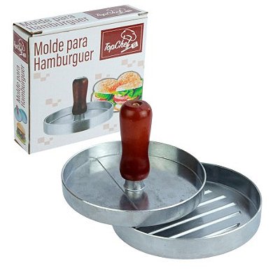 Molde de Metal para Hambúrguer 11,5cm Cabo Madeira