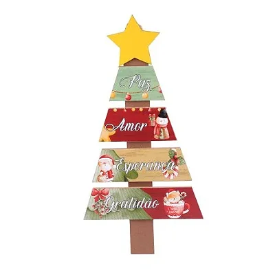 Enfeite Placa Arvore de Natal Madeira 41cm