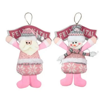 Guirlanda Boneco Neve-Noel Rosa 25cm Natal