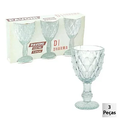 Jogo de Sobremesa Vidro 220ml Taça Pavoni - Caixa com 03 unidades