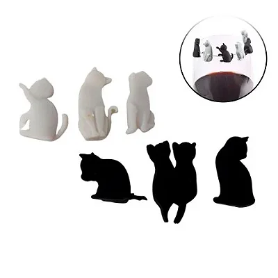 Marcador de Copos 6 Peças Silicone Gato