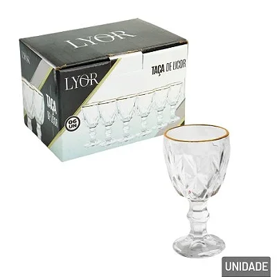 Taça de Vidro 50ml Licor Fio de Ouro Diamond - Caixa com 06 unidades