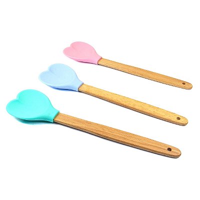 Colher Multiuso Silicone 27,5 Cabo de Madeira Coração
