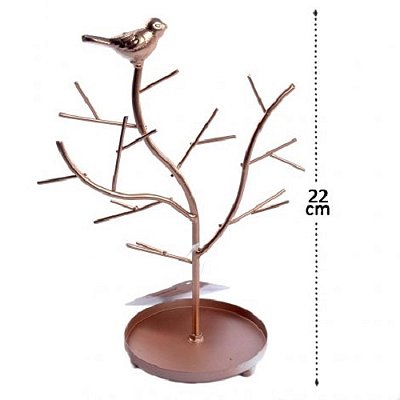 Porta Jóia de Metal 22 cm Árvore com Pássaro
