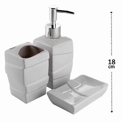 Kit Banheiro de Porcelana 3 Pçs Emerald Branco