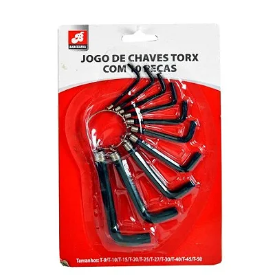 Jogo de Chave Torx 10 Pcs T9 a T50 com Argola