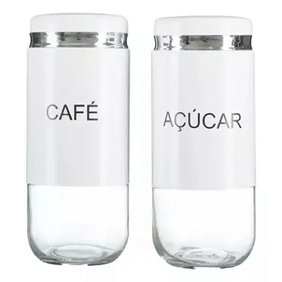 Jogo Porta Mantimento Vidro 900ml Café/Açúcar