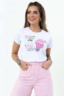 T-Shirt Balão Siga Seus Sonhos e Voe Alto BRANCA