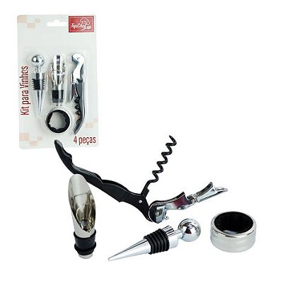 Kit para Vinho 4 Peças Metal