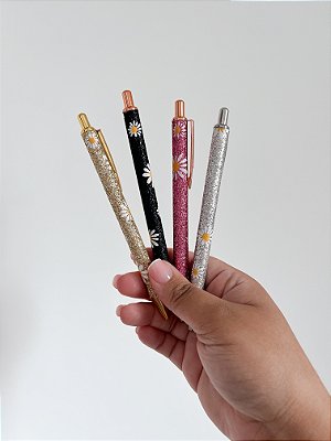 Caneta Luxo Metálica Glitter Margarida