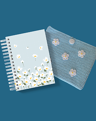 Planner Diário e Bolsa de Crochê: Entre Margaridas - Azul