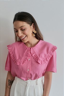 Camisa camponesa cor-de-rosa